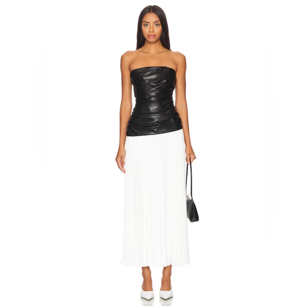 SIMKHAI Arie Faux Leather Bustier Midi Dress in Black Multi
